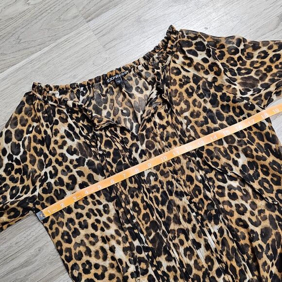 EXPRESS Y2K Animal Print Cheetah Flirtly Off shoulder Chiffon Blouse Size S - Picture 3 of 10